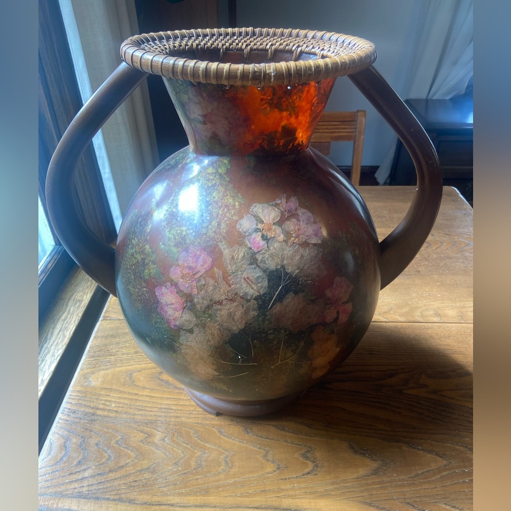 Palecek Floral Handled Vase - Brown and Pink